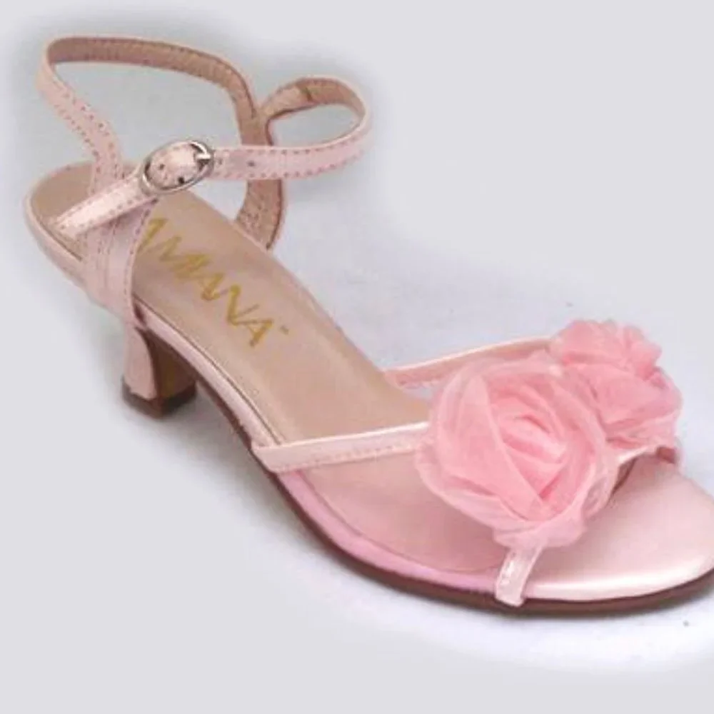 32/1Yth 35/4 NEW Amiana‎ Girls Kids Childrens Pink Low Heel Party Sandals Shoes